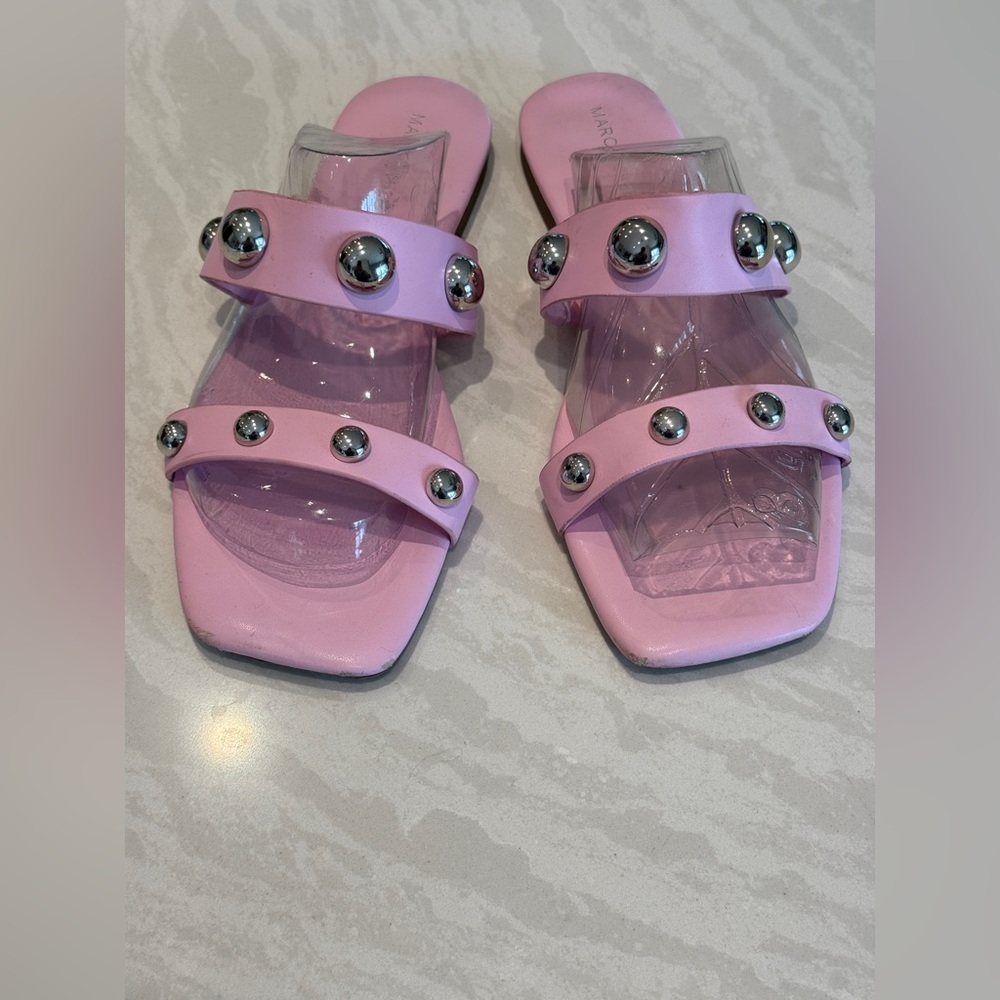 Marc Fisher Pink Studded Double-Strap Slide Sandals